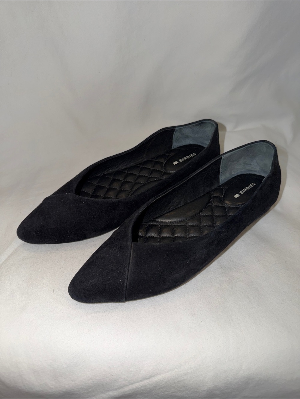 Birdies Black Suede Pointed Toe Flats